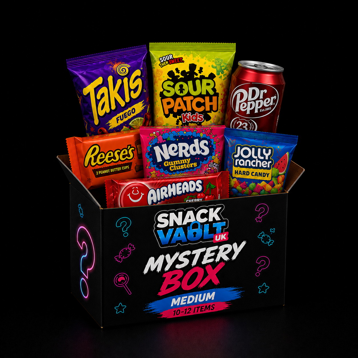 Mystery box featuring assorted surprise items from My Store, with colorful packaging and varied contents visible inside.